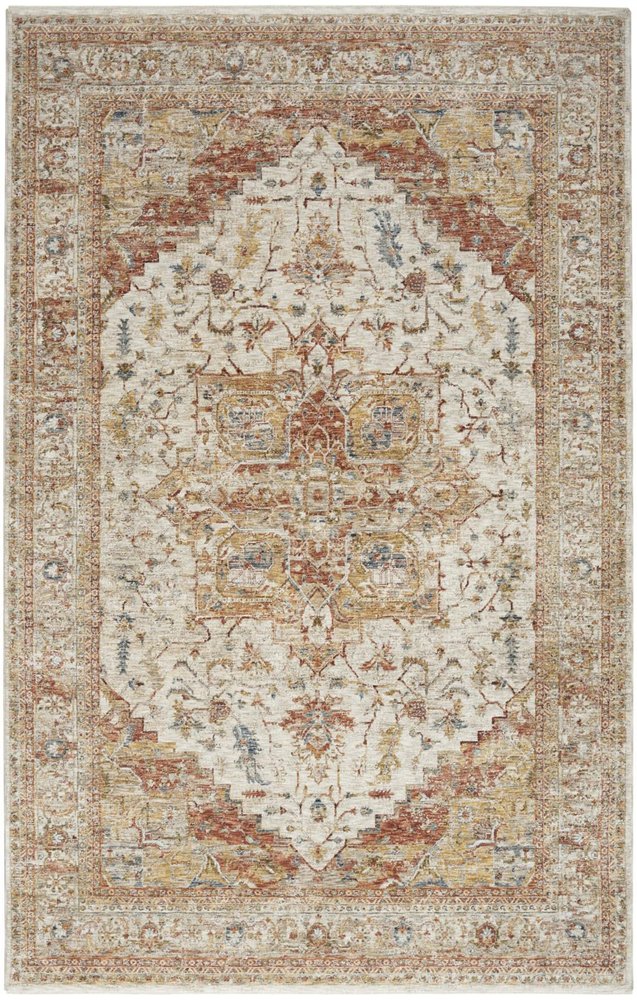 9' X 13' Rust And Ivory Floral Distressed Area Rug