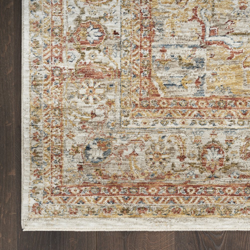 9' X 13' Rust And Ivory Floral Distressed Area Rug