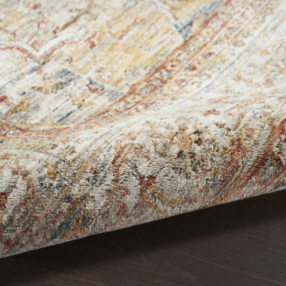 9' X 13' Rust And Ivory Floral Distressed Area Rug