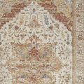 9' X 13' Rust And Ivory Floral Distressed Area Rug