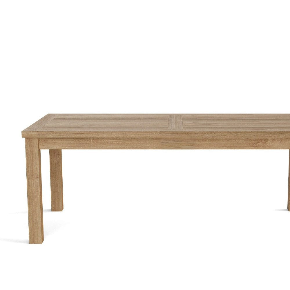 47" Natural Solid Wood Outdoor Coffee Table - 16" H x 47" W x 23" D. Outdoor table isolated on a plain white background, finished in tan wood.