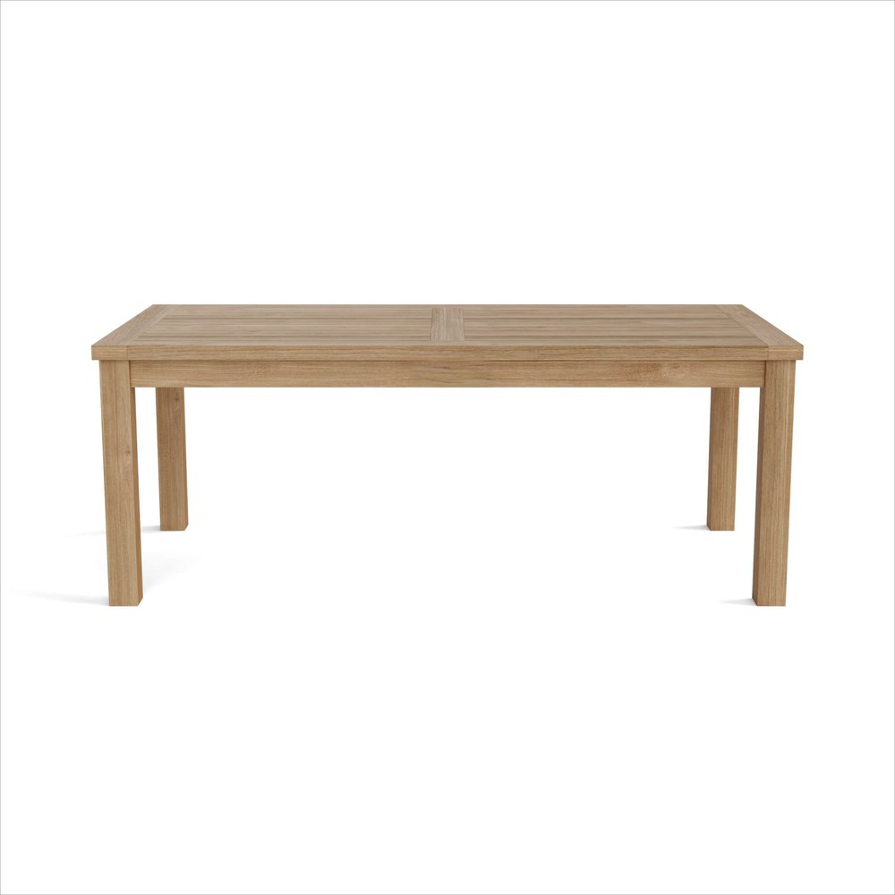 47" Natural Solid Wood Outdoor Coffee Table - 16" H x 47" W x 23" D. Outdoor table isolated on a plain white background, showing a tan wood surface.