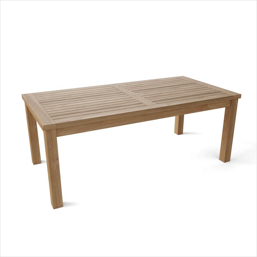 47" Natural Solid Wood Outdoor Coffee Table - 16" H x 47" W x 23" D. Outdoor table isolated on a plain white background, in a tan wood finish.