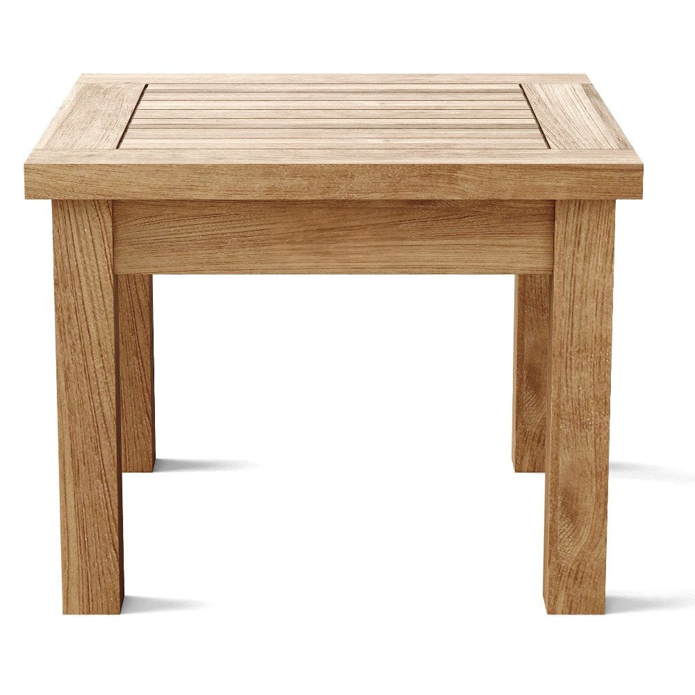 20" Natural Square Solid Wood Outdoor Side Table. Outdoor table isolated on a plain white background, showing a tan wood surface.