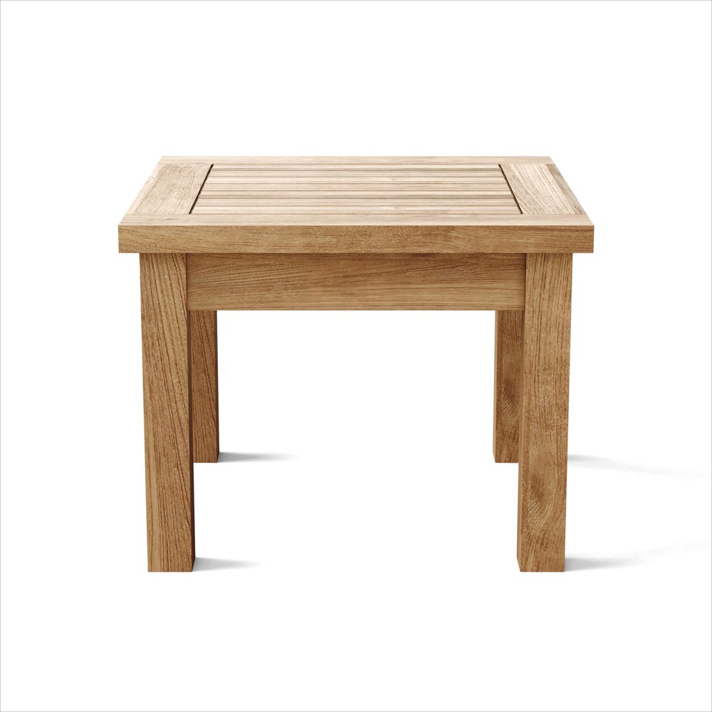 20" Natural Square Solid Wood Outdoor Side Table. Outdoor table isolated on a plain white background, showing a tan wood surface.