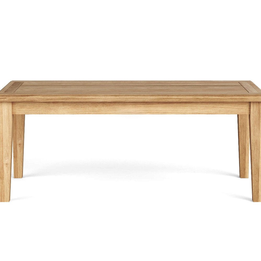 47" Natural Solid Wood Outdoor Coffee Table - 19" H x 47" W x 23" D. Outdoor table isolated on a plain white background, showing a tan wood surface.