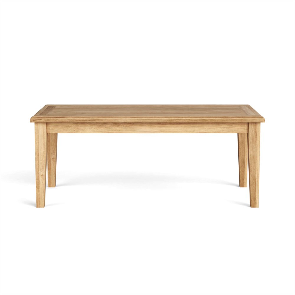 47" Natural Solid Wood Outdoor Coffee Table - 19" H x 47" W x 23" D. Outdoor table isolated on a plain white background, in a tan wood finish.