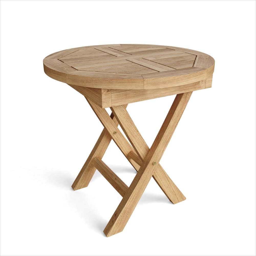 20" Natural Rounded Solid Wood Folding Outdoor Side Table - SKU 554935. Outdoor table isolated on a plain white background, in a tan wood finish.