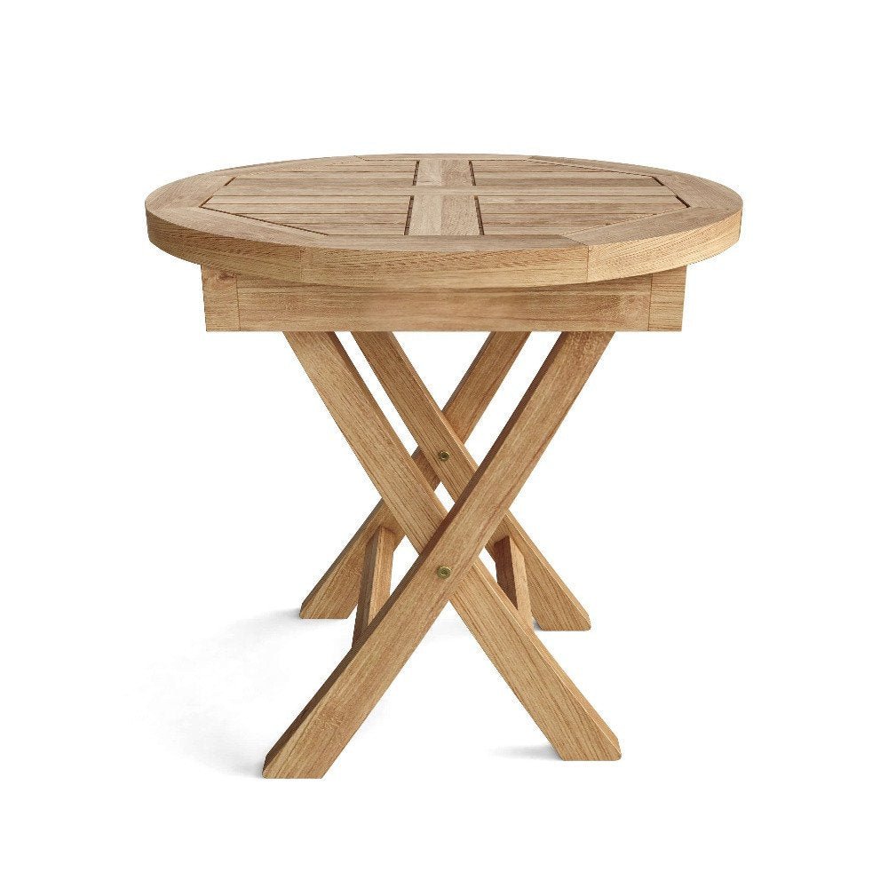20" Natural Rounded Solid Wood Folding Outdoor Side Table - SKU 554935. Outdoor table isolated on a plain white background, showing a tan wood surface.