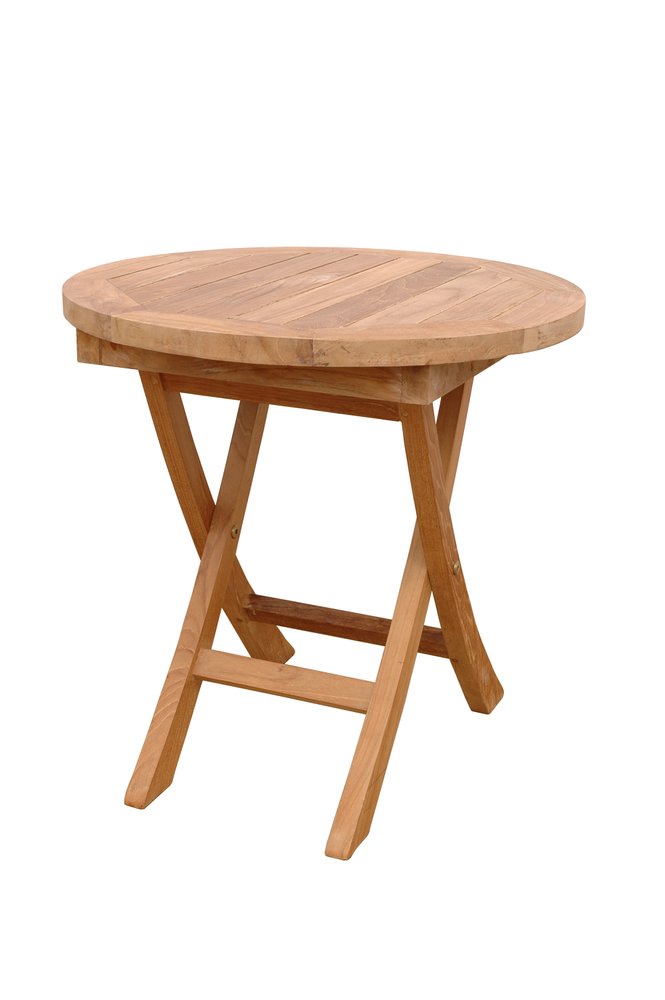 20" Natural Rounded Solid Wood Folding Outdoor Side Table - SKU 554935. Outdoor table isolated on a plain white background, showing a tan wood surface.