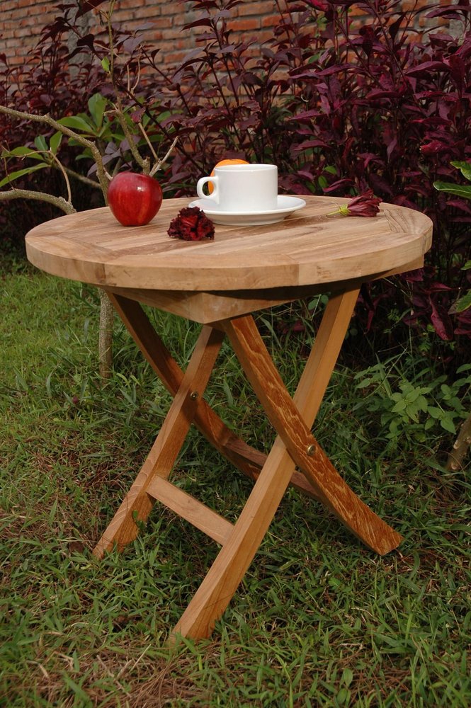 20" Natural Rounded Solid Wood Folding Outdoor Side Table - SKU 554935.