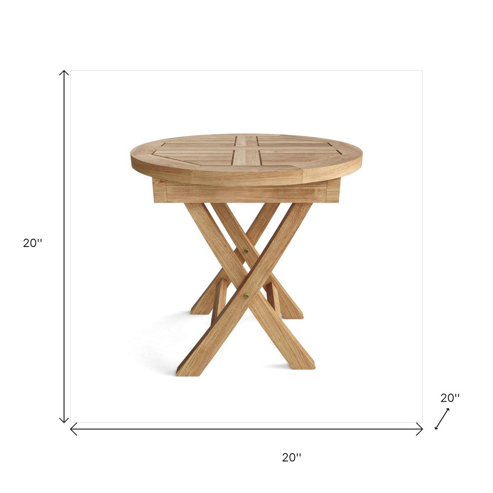 20" Natural Rounded Solid Wood Folding Outdoor Side Table - SKU 554935. Outdoor table isolated on a plain white background, in a tan wood finish.