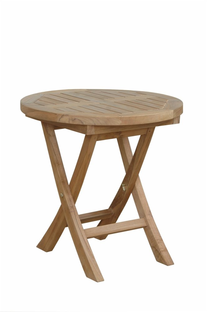20" Natural Rounded Solid Wood Folding Outdoor Side Table - SKU 554936. Outdoor table isolated on a plain white background, in a tan wood finish.