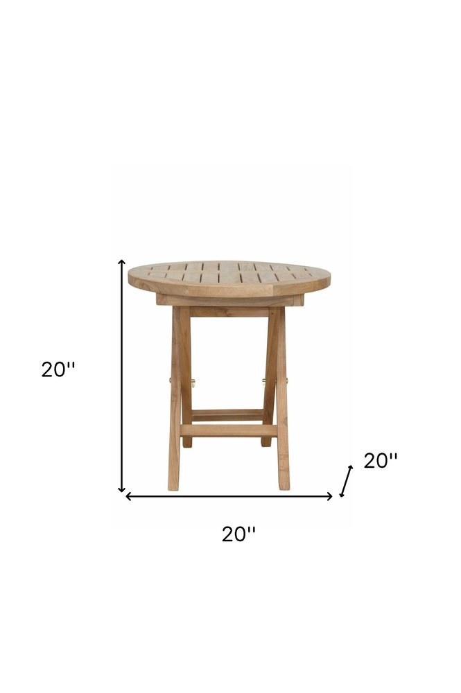 20" Natural Rounded Solid Wood Folding Outdoor Side Table - SKU 554936. Outdoor table isolated on a plain white background, finished in tan wood.