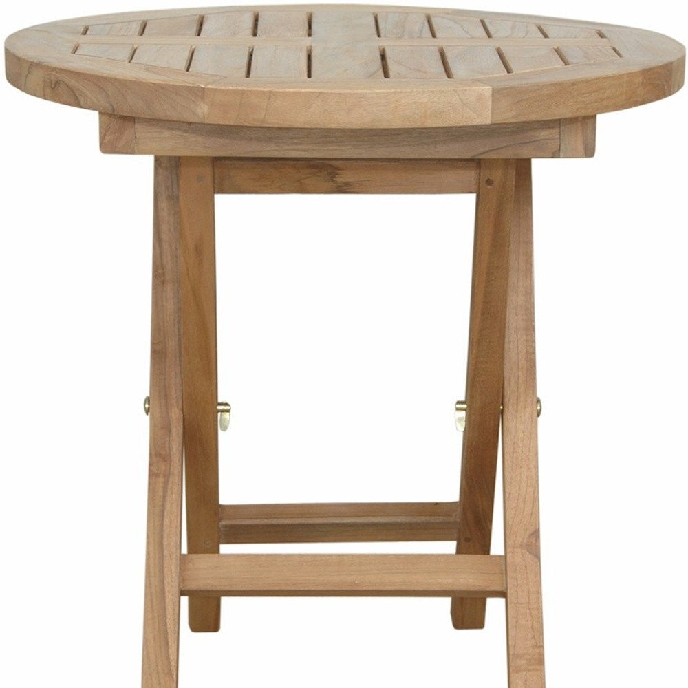 20" Natural Rounded Solid Wood Folding Outdoor Side Table - SKU 554936. Outdoor table isolated on a plain white background, in a tan wood finish.