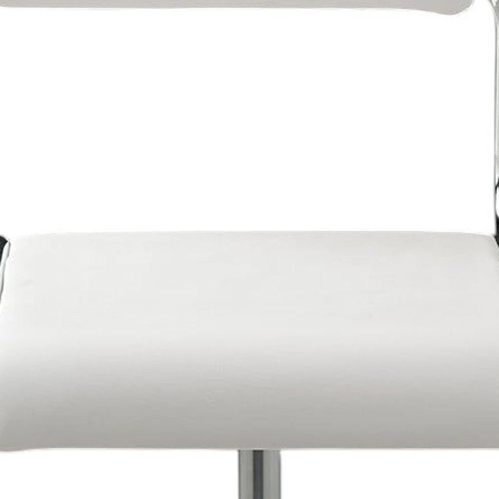 Set of Two White and Silver Metal and Faux Leather Low Back Adjustable Height Bar Chairs - 31.5" H x 15" W x 17" D