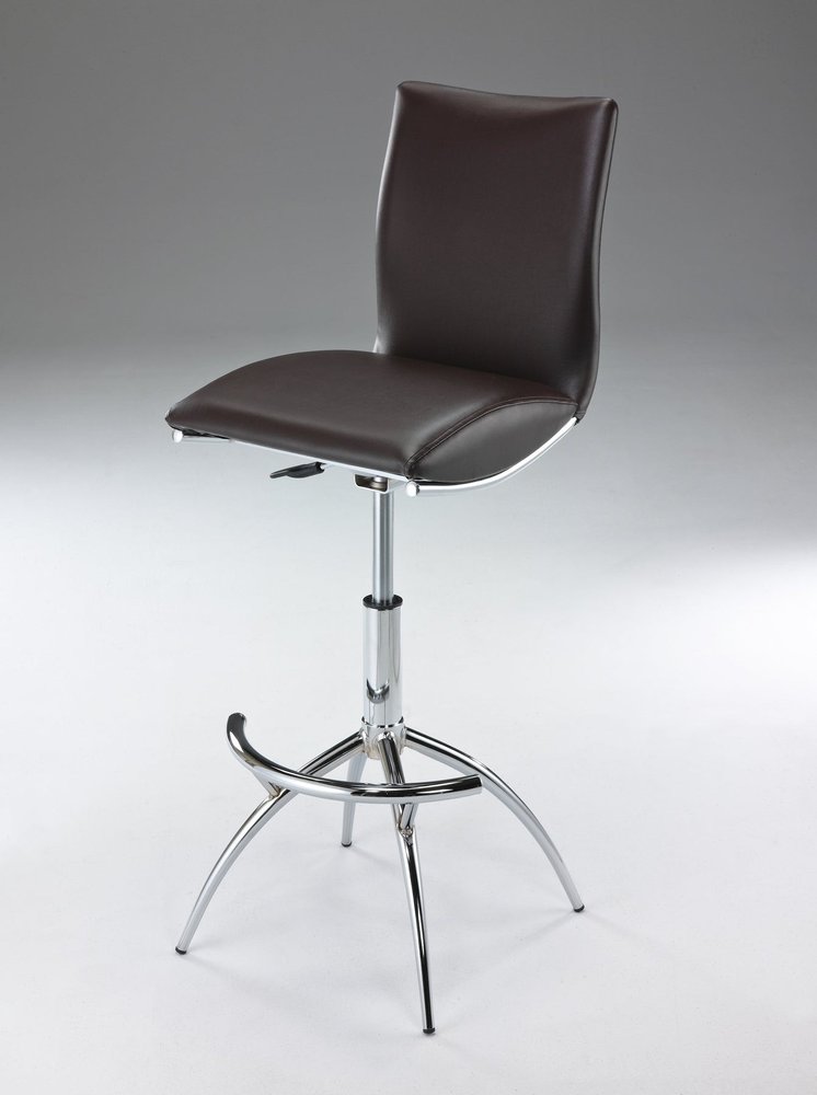 Set of Two Black and Silver Faux Leather and Metal Low Back Adjustable Height Bar Chairs