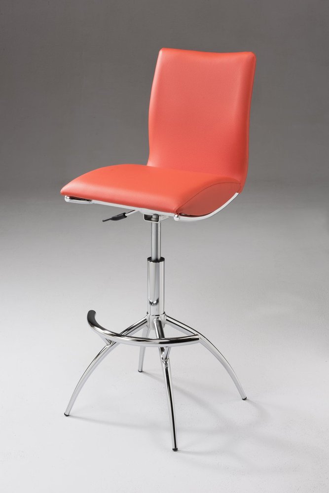 Set of Two Brown and Silver Metal and Faux Leather Low Back Adjustable Height Bar Chairs