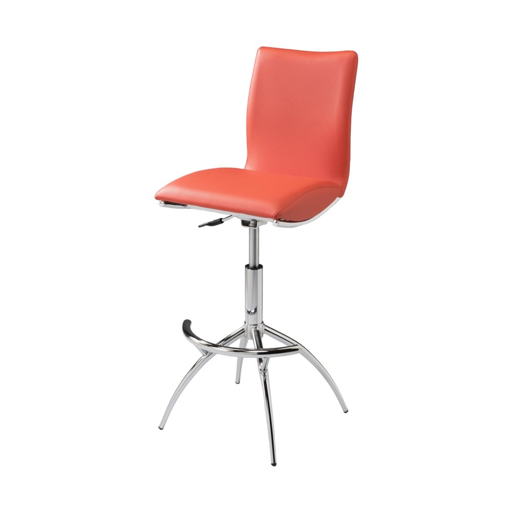 Set of Two Brown and Silver Metal and Faux Leather Low Back Adjustable Height Bar Chairs