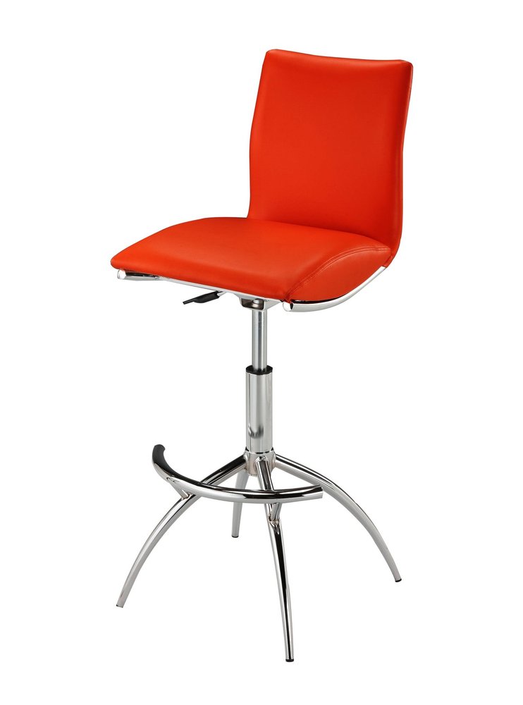 Set of Two Brown and Silver Metal and Faux Leather Low Back Adjustable Height Bar Chairs
