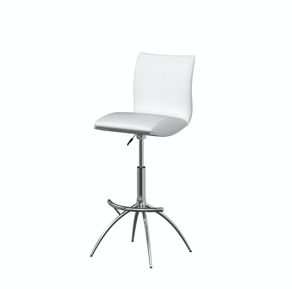 Set of Two Brown and Silver Metal and Faux Leather Low Back Adjustable Height Bar Chairs