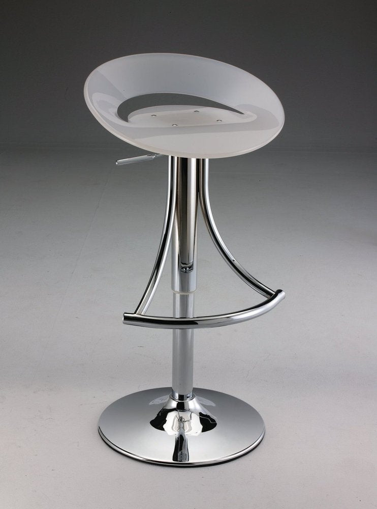 White And Silver Acrylic And Metal Low Back Adjustable Height Bar Chair in a home interior