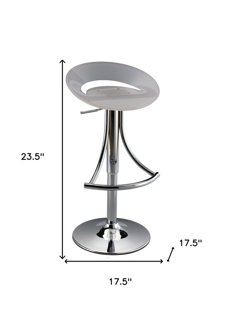 White And Silver Acrylic And Metal Low Back Adjustable Height Bar Chair on a white background