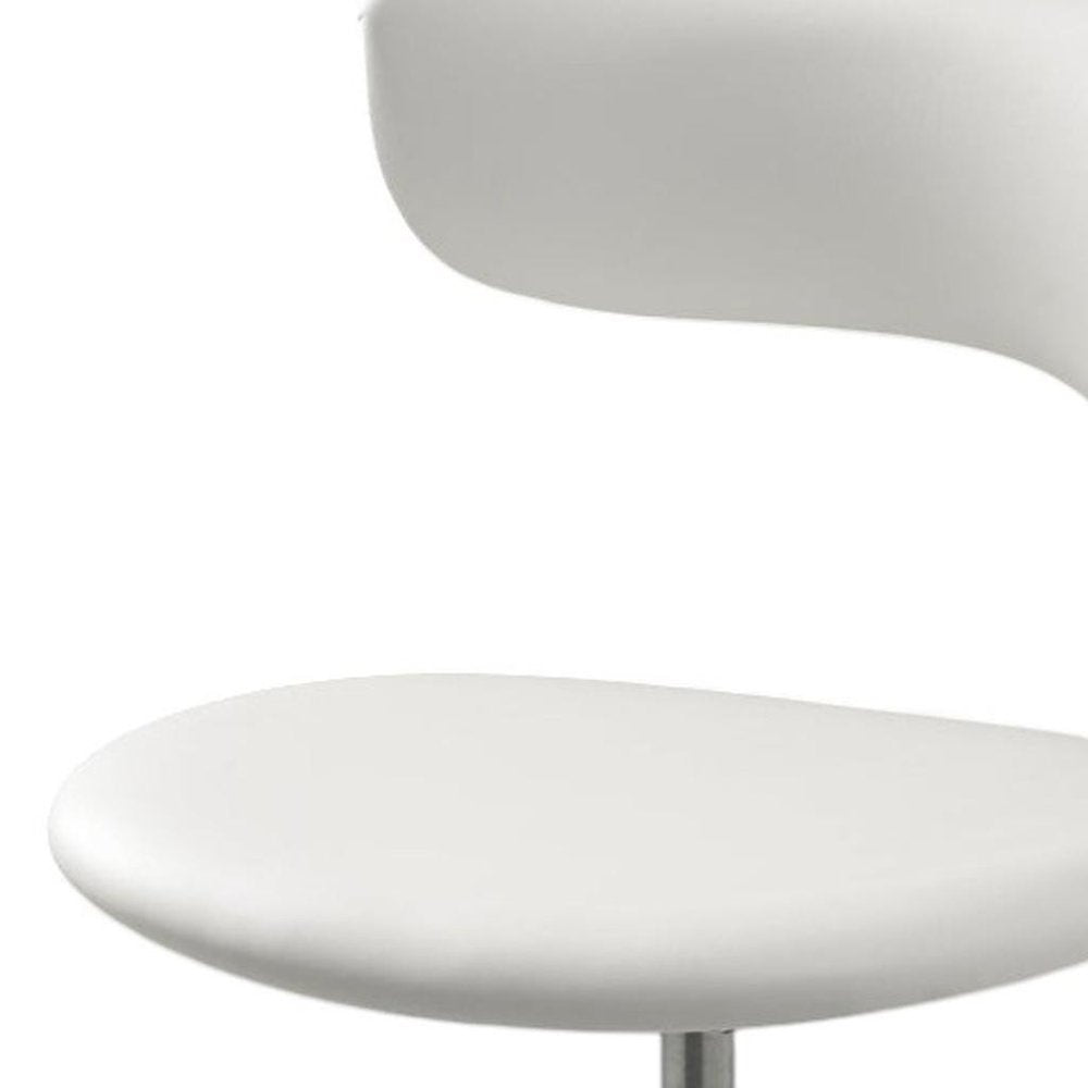 Set of Two White and Silver Metal and Faux Leather Low Back Adjustable Height Bar Chairs - 39" H x 15" W x 17" D