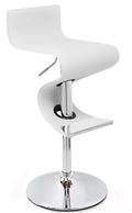 White And Silver Faux Leather And Metal Low Back Adjustable Height Bar Chair on a white background
