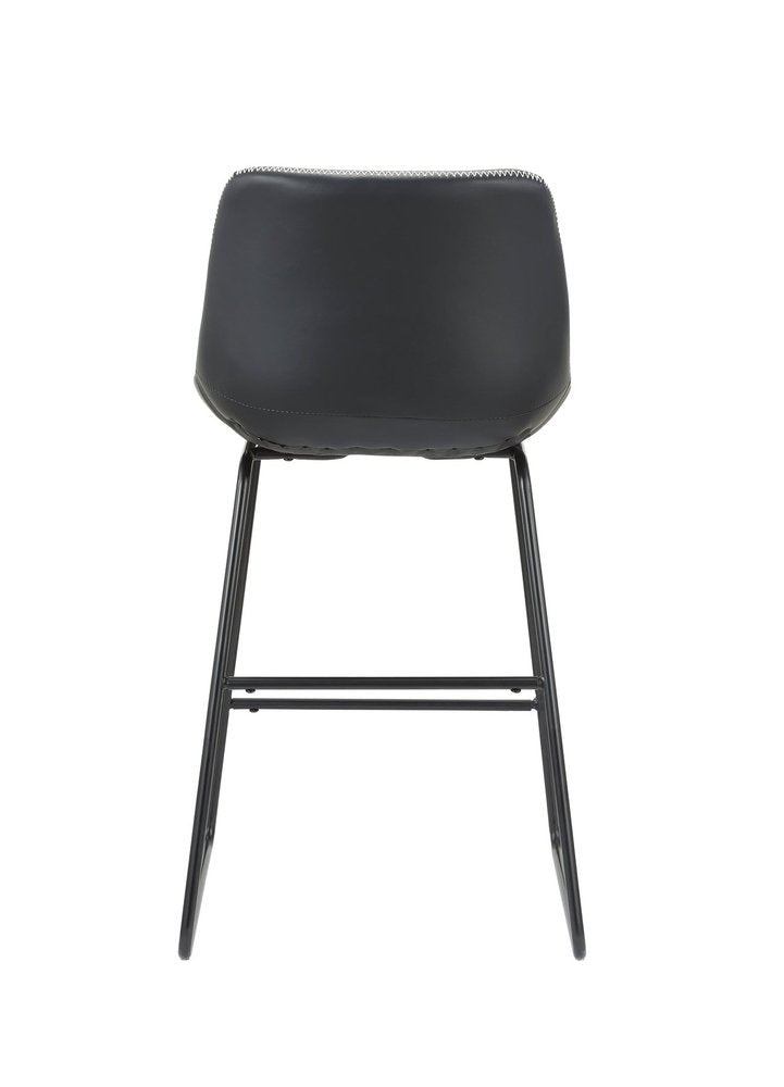 Set of Two Black Faux Leather And Metal Low Back Counter Height Bar Chairs on a white background