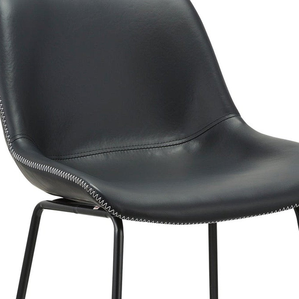 Set of Two Black Faux Leather And Metal Low Back Counter Height Bar Chairs on a white background
