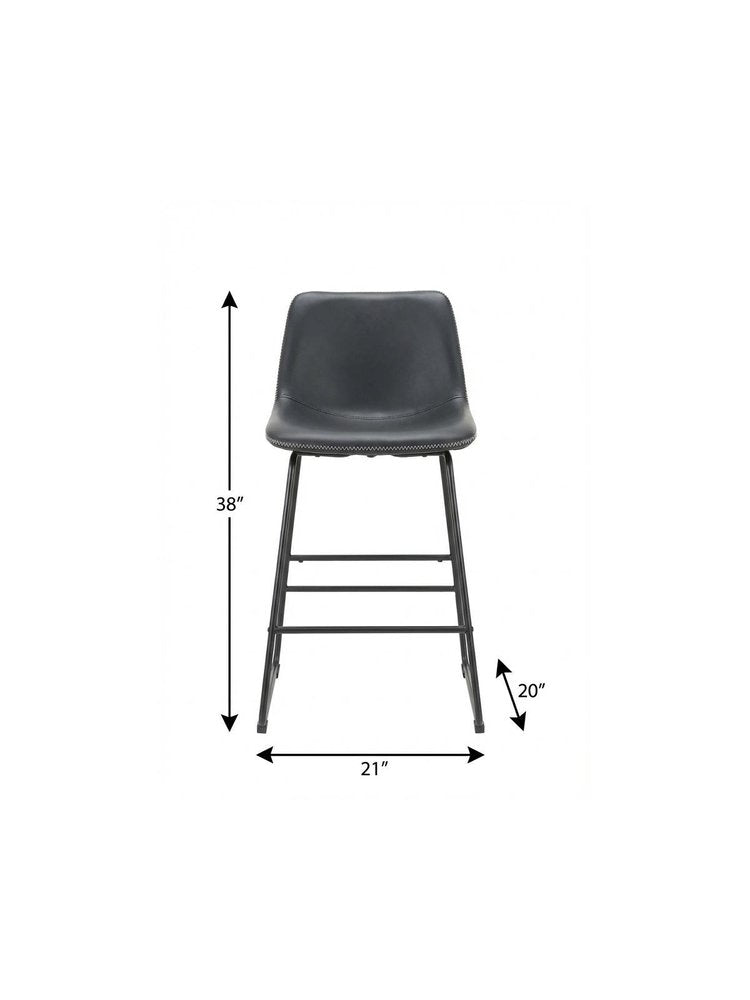 Set of Two Black Faux Leather And Metal Low Back Counter Height Bar Chairs on a white background
