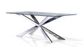 87" Clear and Silver Glass and Metal Cross Leg Base Dining Table on a white background