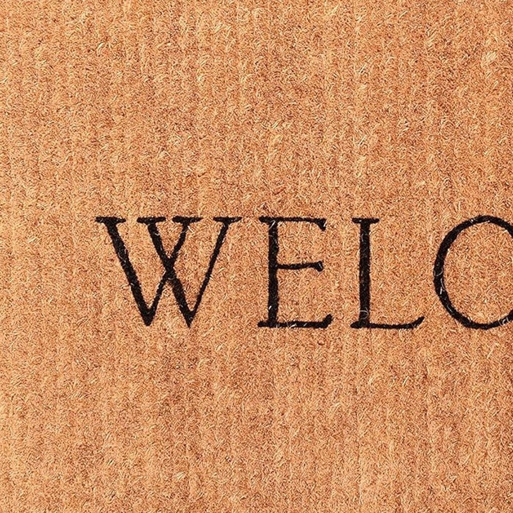 30" X 48" Natural and Black Coir Welcome Outdoor Door Mat. Doormat in tan.