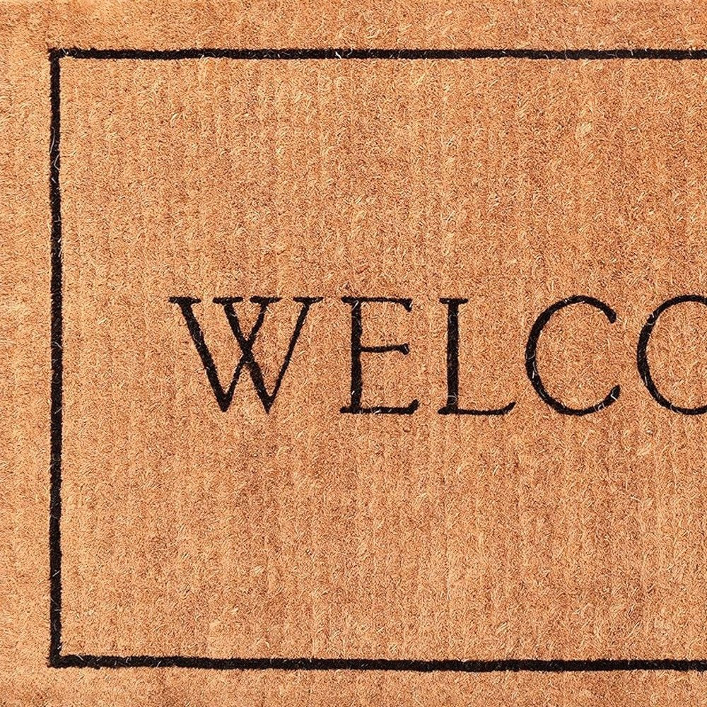 30" X 48" Natural and Black Coir Welcome Outdoor Door Mat. Doormat in black.