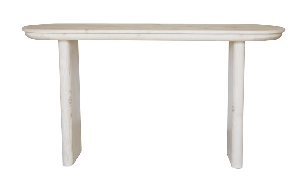 60" Natural Solid Wood Oval Console Table. Console table isolated on a plain white background, in a tan wood finish.