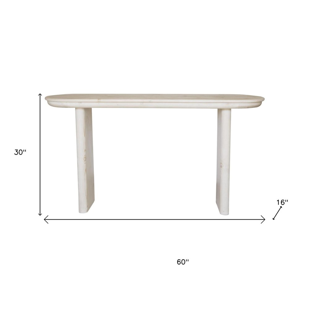 60" Natural Solid Wood Oval Console Table. Console table isolated on a plain white background, in a tan wood finish.