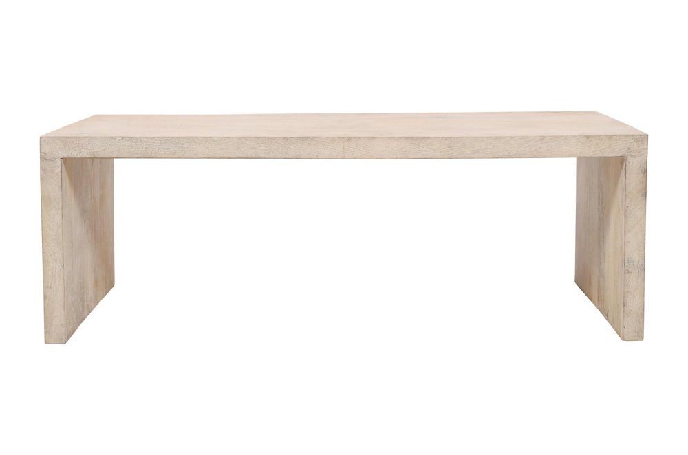 Three Piece Natural Solid Wood Distressed Sled Coffee And End Tables Set on a white background