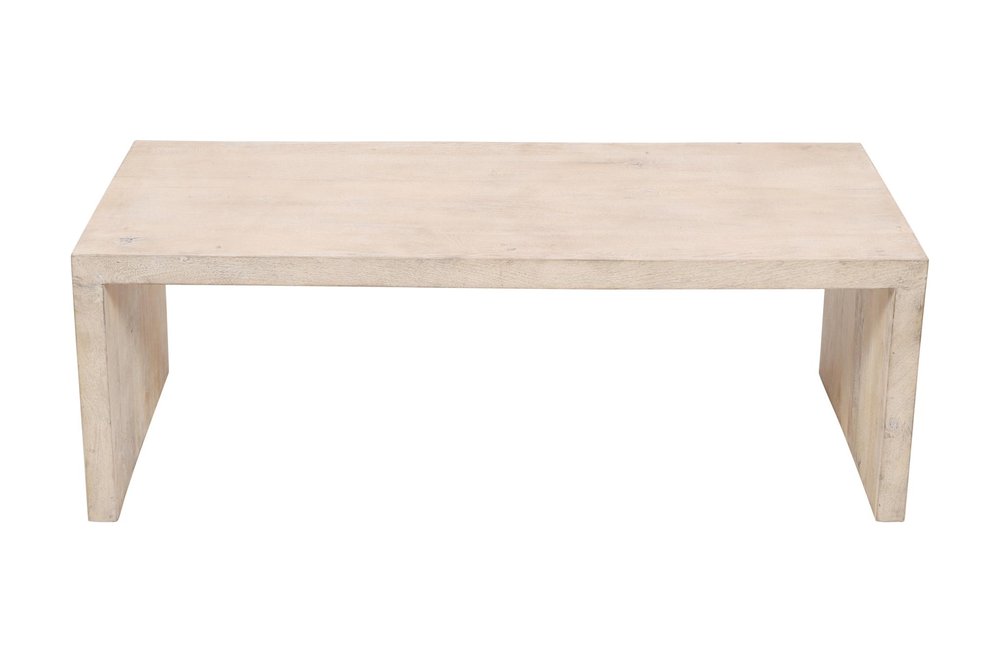 Three Piece Natural Solid Wood Distressed Sled Coffee And End Tables Set on a white background