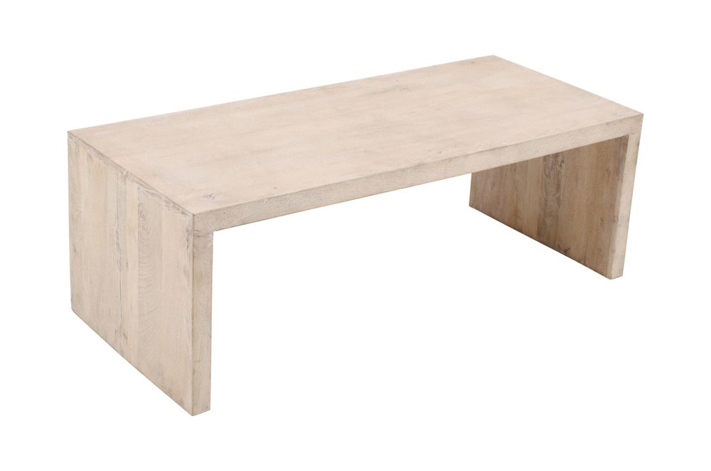 Three Piece Natural Solid Wood Distressed Sled Coffee And End Tables Set on a white background