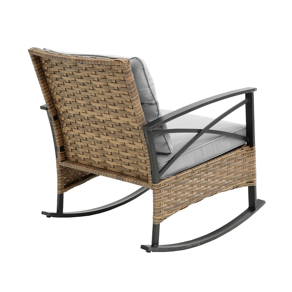 Three Piece Black Natural and Gray Rattan Two Person Seating Group With Table