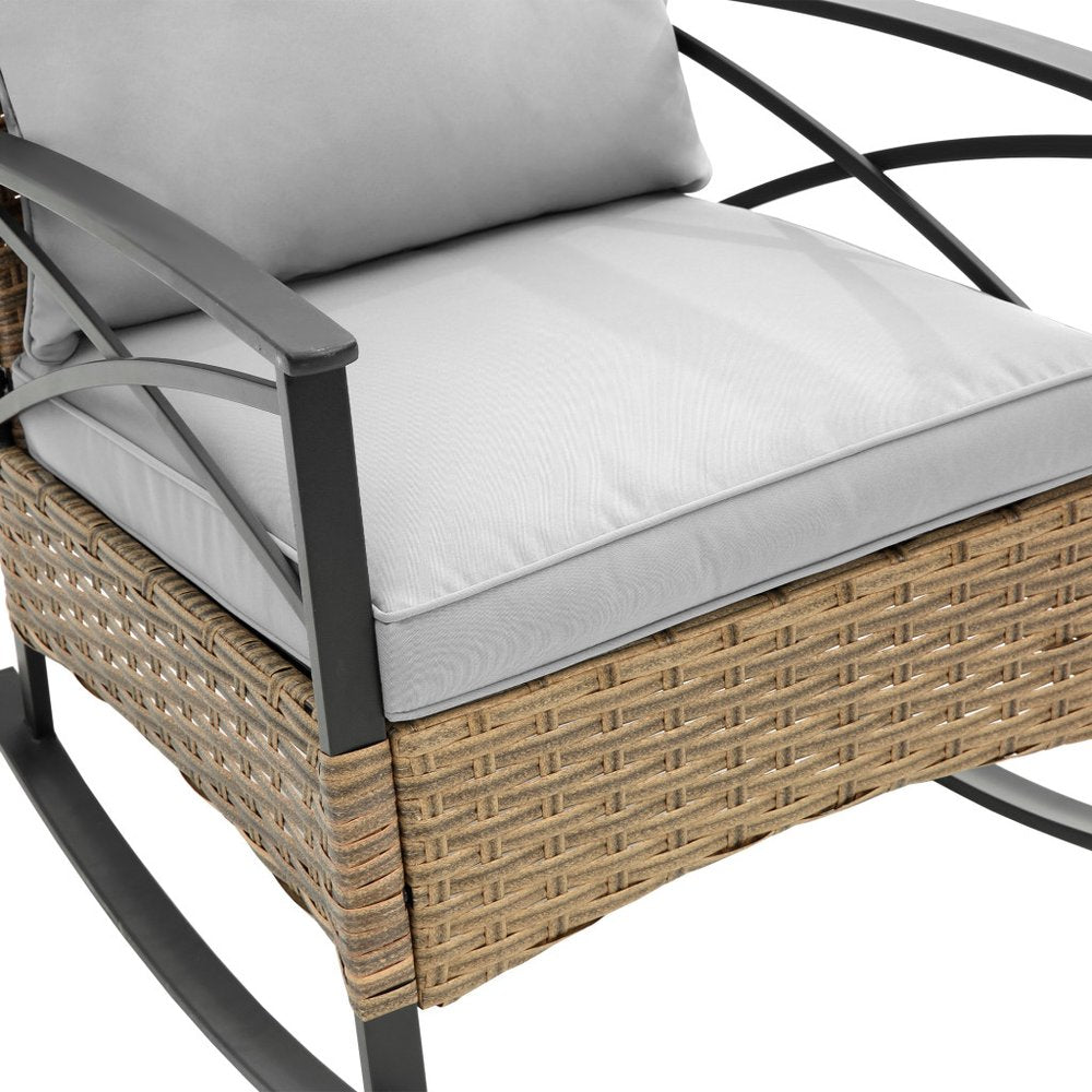 Three Piece Black Natural and Gray Rattan Two Person Seating Group With Table