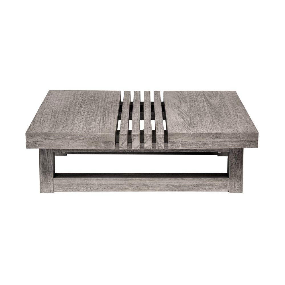 33" Gray Solid Wood Outdoor Coffee Table. Outdoor table isolated on a plain white background, showing a gray wood surface.