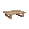 33" Natural Solid Wood Outdoor Coffee Table. Outdoor table isolated on a plain white background, finished in tan wood.