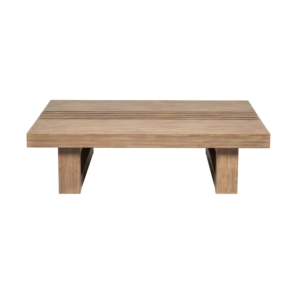 33" Natural Solid Wood Outdoor Coffee Table. Outdoor table isolated on a plain white background, showing a tan wood surface.