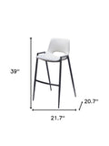 Set of Two 30" White And Black Faux Leather And Fabric And Steel Low Back Bar Height Bar Chairs on a white background