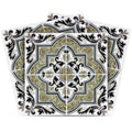 12" x 12" Olive Green Vinyl Arabesque Peel And Stick Removable Tiles. Peel and stick tile isolated on a plain white background.