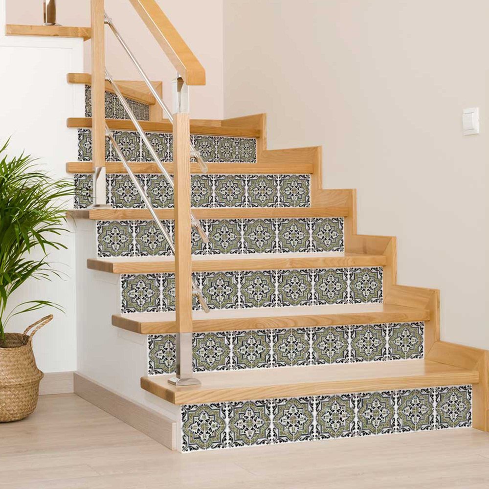12" x 12" Olive Green Vinyl Arabesque Peel And Stick Removable Tiles.