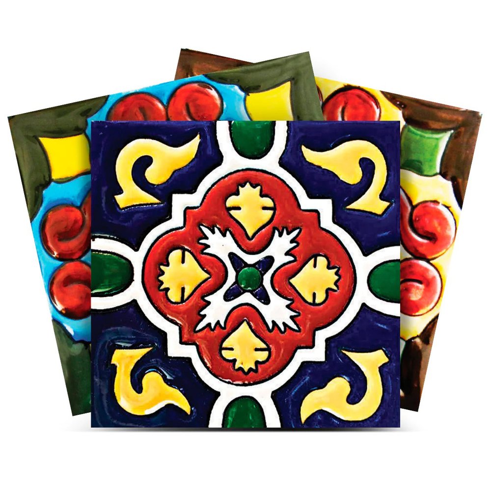 12" x 12" Blue And Red Vinyl Arabesque Peel And Stick Removable Tiles. Peel and stick tile isolated on a plain white background, in a red finish.