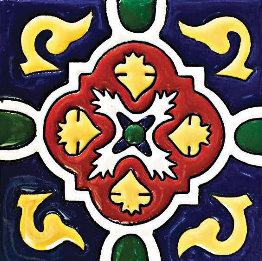 12" x 12" Blue And Red Vinyl Arabesque Peel And Stick Removable Tiles. Peel and stick tile in blue.